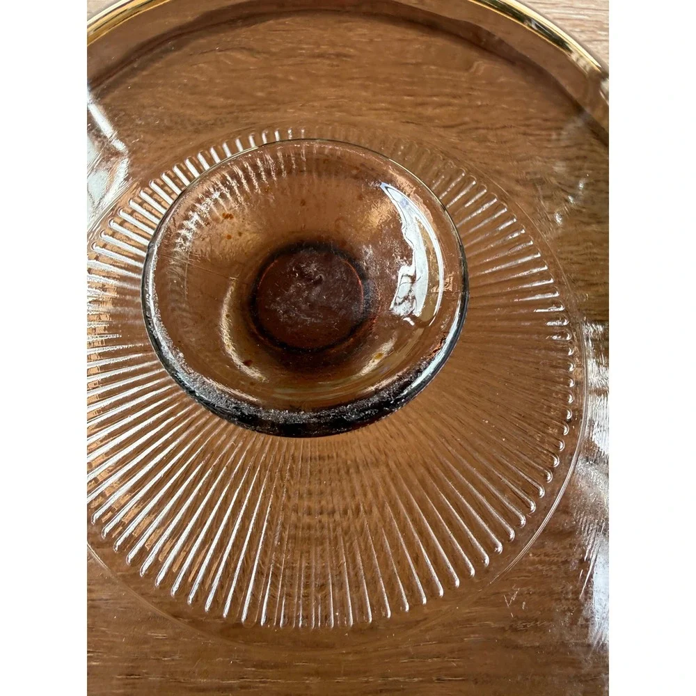 Pyrex Vision Amber Glass Lid 2.5-C Replacement Oval Ribbed Knob 10.75x8.5 Brown